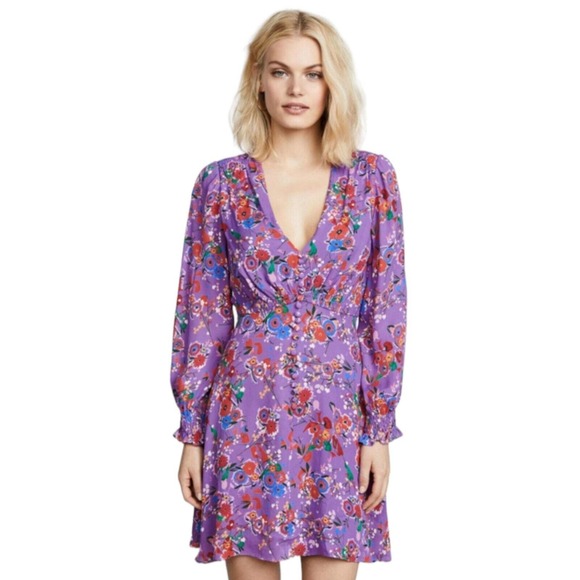 SALONI Dresses & Skirts - Saloni Womens Dress Eve Mini Button Lilac Pimpernel Purple Floral Prairie Size 2